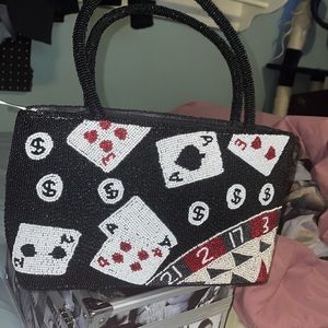 *RARE* outside 100% BEADED casino/chips/cards/blackjack/roulette purse zip